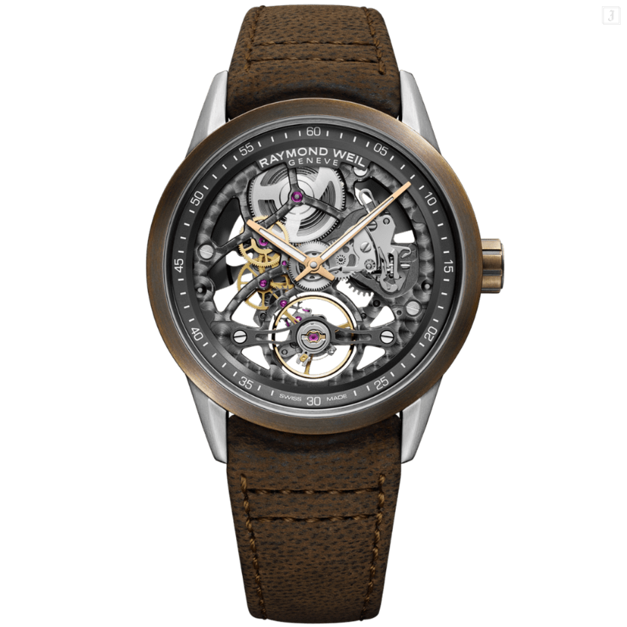 RAYMOND WEIL FREELANCER CALIBRE RW1212 SKELETON MEN S AUTOMATIC BROWN STRAP BRONZE GREY DIAL WATCH